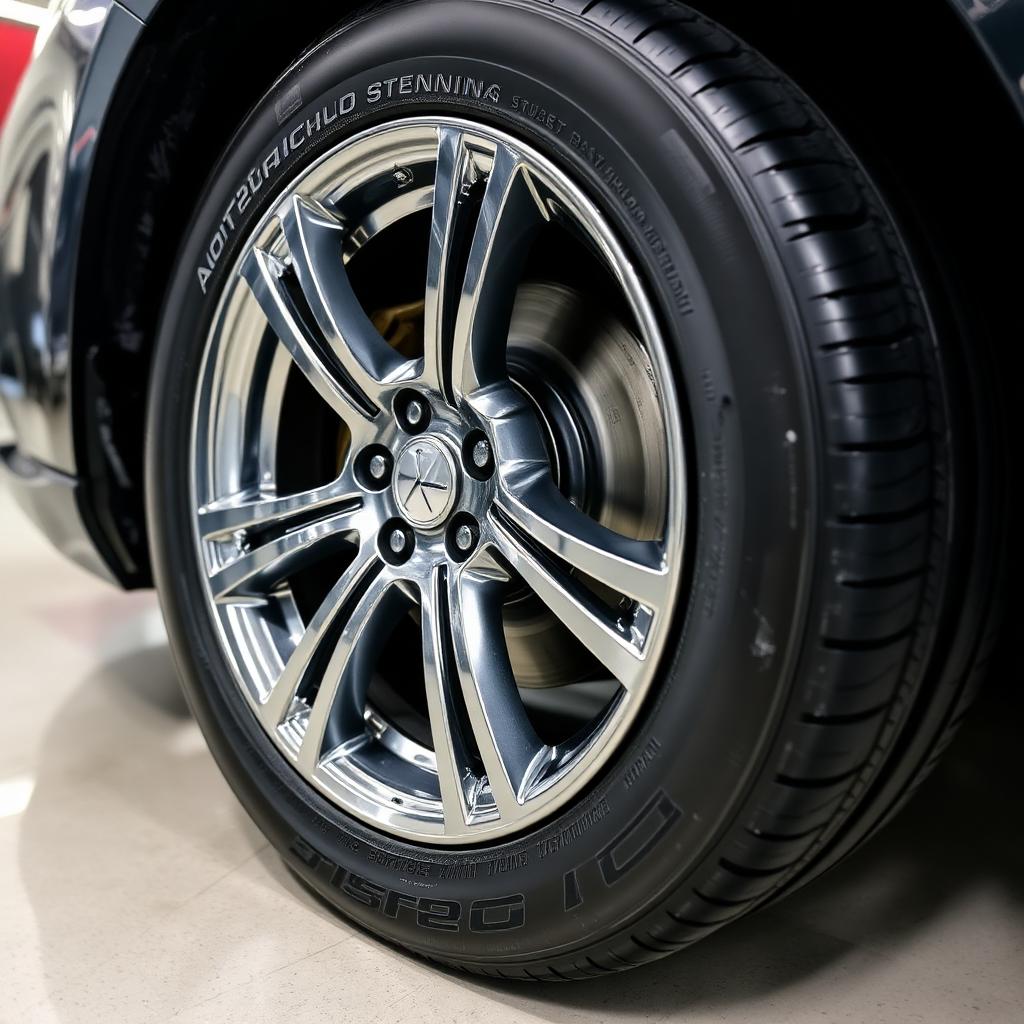 Clean chrome wheel with fresh tire dressing